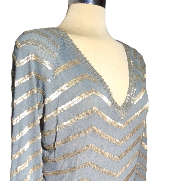 B0ST0N PROPER Grey and Silver Beaded Embellishments Sweater h Size L - Picture 3 of 10